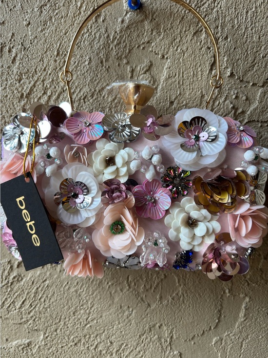 bebe Handbags - Bebe Embellished Floral Clutch in Blush, Pink and White